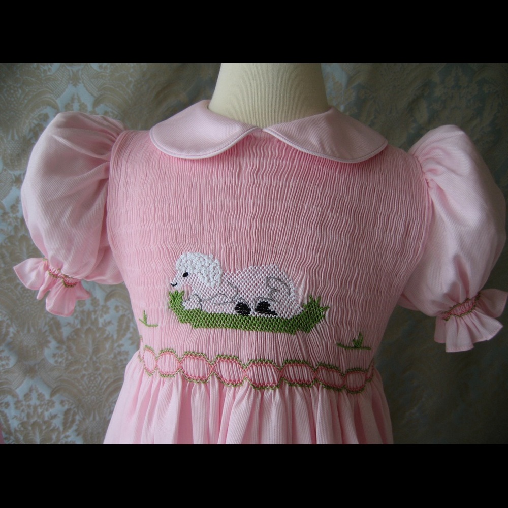 Lamb Smocked Dress 100% Cotton Spring Pink - Picture 2 of 7